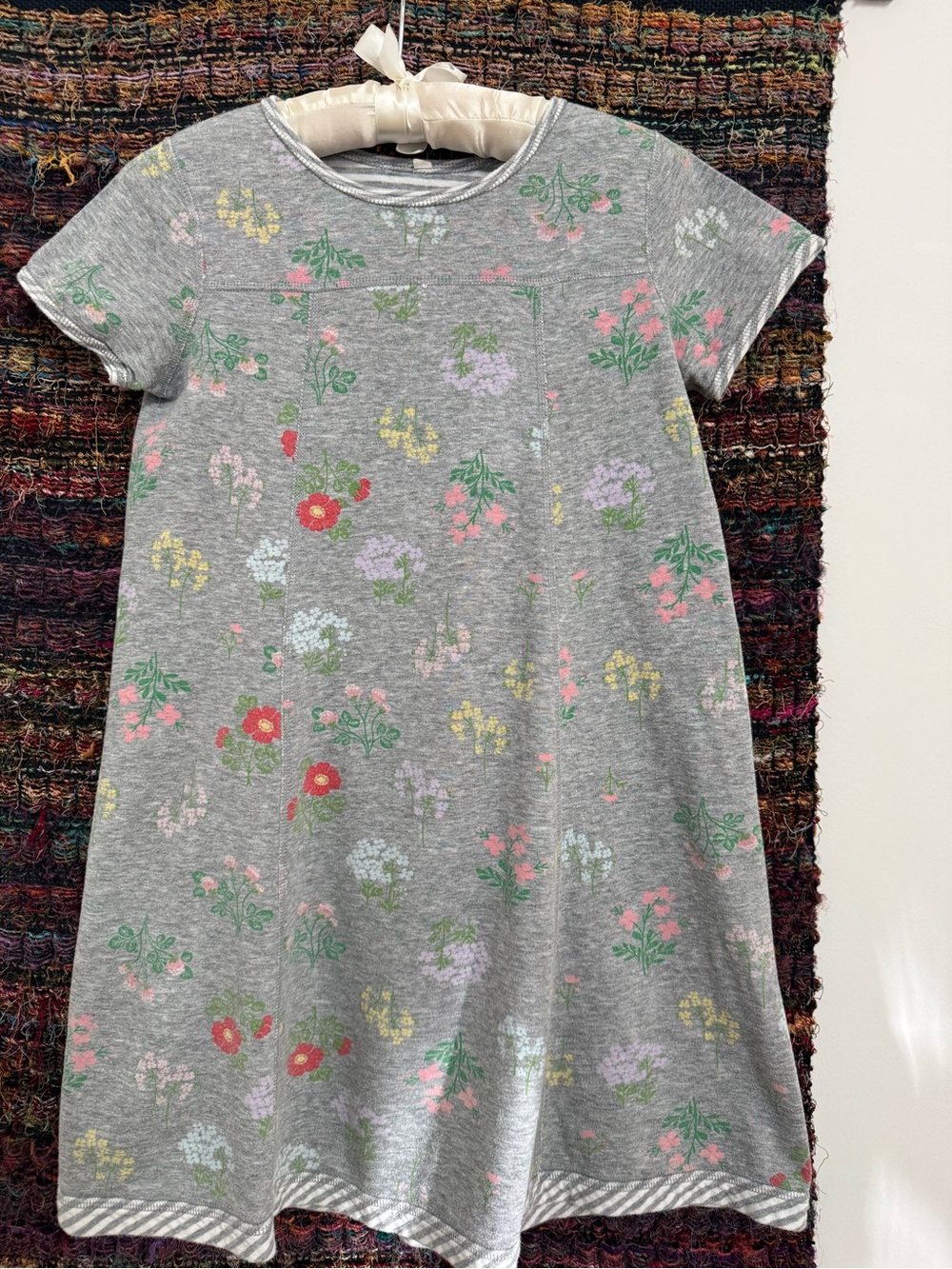 Hanna Andersson Girls' Gray Floral Short Reversible Dress 150